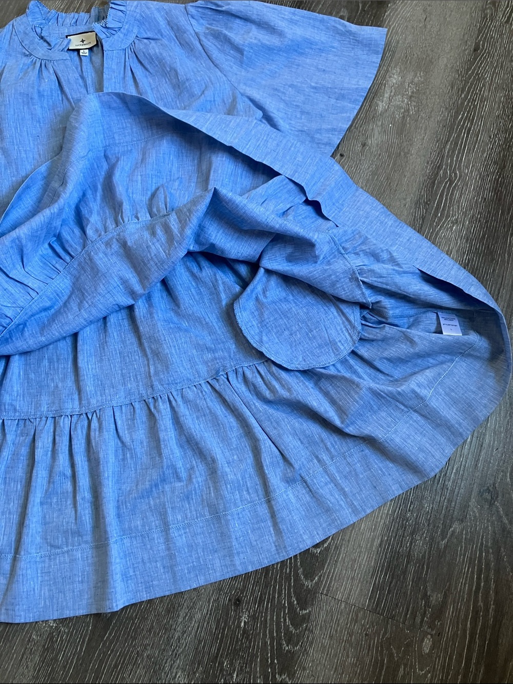 Tuckernuck Chambray Crawford Tiered Ruffle-Sleeve Dress in Light Blue - Picture 12 of 16